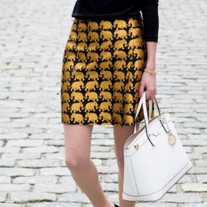 J. Crew Gold Embroidered Elephant Print Skirt
